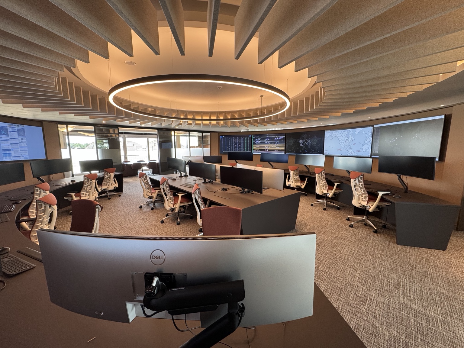 Flexjet operations centre with circular ceiling lighting